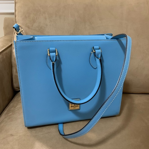 Dooney & Bourke Handbags - NWT Dooney & Bourke Blue Leather Satchel Bag with a Dust Bag. 10 x 11.5 x 5 “